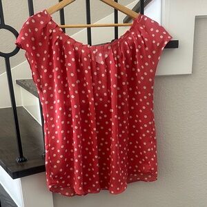 LC Lauren Conrad Red Blouse with White Dots